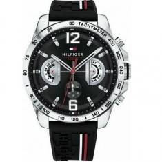 Ceas Tommy Hilfiger bărbătesc cu quartz și curea din silicon, cadran negru, 46 mm, 1791473