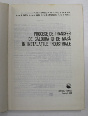 PROCESE DE TRANSFER DE CALDURA SI DE MASA IN INSTALATIILE INDUSTRIALE , 1982 foto