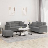 vidaXL Set de canapele cu perne, 3 piese, gri &icirc;nchis, microfibră