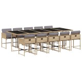 Set mobilier gradina cu perne, 11 piese bej combinat poliratan