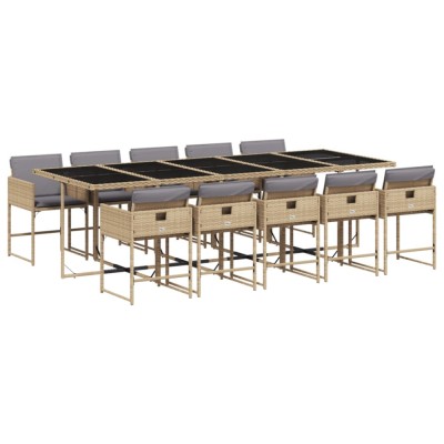 Set mobilier gradina cu perne, 11 piese bej combinat poliratan foto