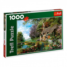 Puzzle 1000 piese, model casa de langa lac, multicolor foto