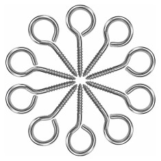 Set 10 suruburi cu inel, lungime totala 5 cm, otel inoxidabil, argintiu