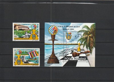 ROMANIA 1992 LP 1286 LP 1287 OLIMPIADA SAH MANILA SERIE+ COLITA DANTELATA MNH foto