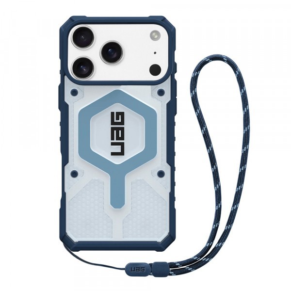 Husa MagSafe pentru Apple iPhone 17 Pro, Urban Armor Gear, Pathfinder Clear with Lanyard, Albastra