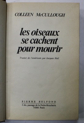 LES OISEAUX SE CACHENT POUR MOURIR par COLLEN McCULLOGH , 1978 foto