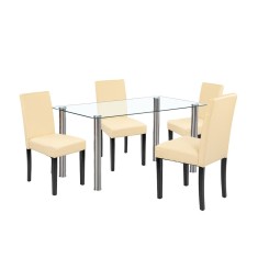 Leziter Set de masa Cadiz 4 1 alb-bej Mobalis Homvera