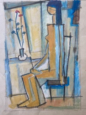Lucrare L. Klodnischi, tehnică mixtă 48 x 33 cm, anii 60, semnat in monograma foto