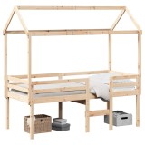 Cumpara ieftin Pat inalt cu acoperis, 90x190 cm, lemn masiv de pin