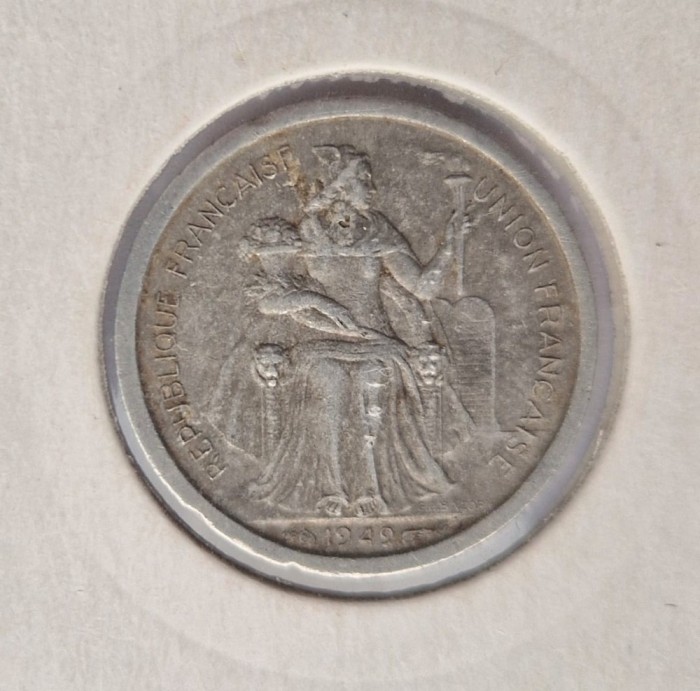 Noua Caledonie 1 Franc 1949 moneda aluminiu km # 2