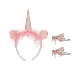 Bentita de par si agrafe, model Unicorn, Roz cu glitter, ATU-084752, Oem