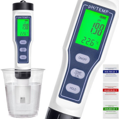 Tester electronic calitatea apei, pH si temperatura, ecran LCD, functie HOLD, ATC foto