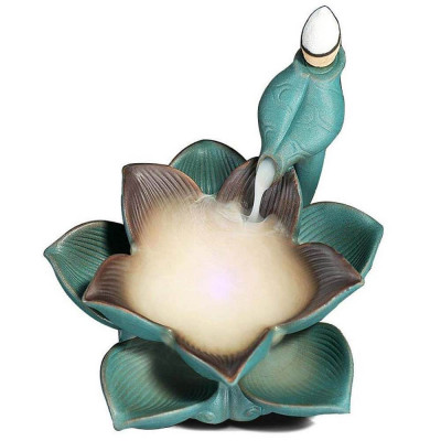 Fantana cascada backflow floare Lotus, suport ardere conuri parfumate, 14 cm verde foto