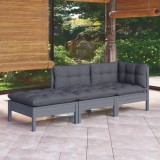 Cumpara ieftin Set mobilier de grădină cu perne, 3 piese, lemn masiv pin
