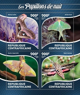 AFRICA CENTRALA 2015 - Fluturi de noapte /set complet-bloc + colita MNH (2 imagini) foto