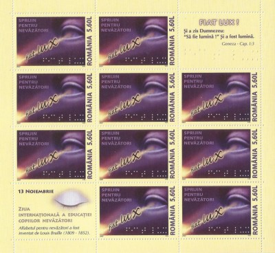 Romania, LP 1789/2007, Sprijin pentru nevazatori, coala de 10 t. si 2 v., MNH foto