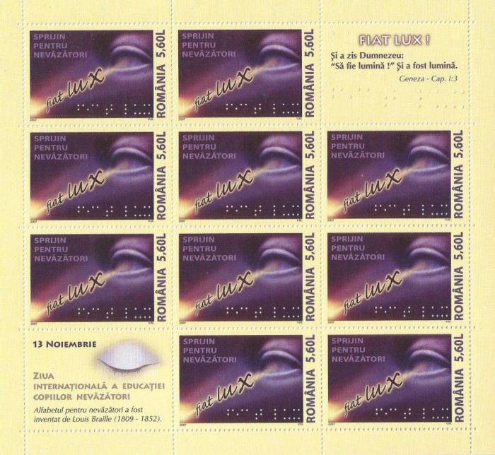 Romania, LP 1789/2007, Sprijin pentru nevazatori, coala de 10 t. si 2 v., MNH
