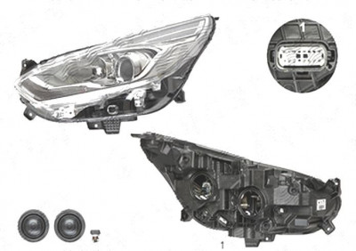 Far Ford Galaxy, 10.2015-, fata, Stanga, cu LED daytime running light; H7+H7+LED; electric; silver; cu motor; cu becuri; cu LED control unit; foto