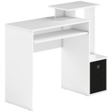 HOMCOM Birou modern pentru PC, birou pentru computer cu raft pentru tastatura, raft si spatiu de depozitare din material, 100x40x86.6cm, alb si negru