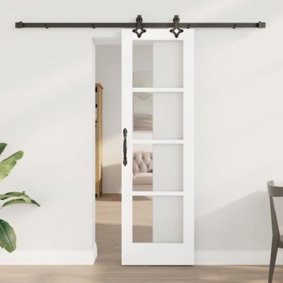 Ușă glisantă cu set de hardware Alb 61x198.5 cm Lemn masiv Pin foto