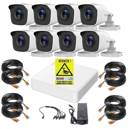Sistem supraveghere Hilook, 8 camere 2MP Infrarosu 20m, DVR 8 canale 2MP, Accesorii montaj, Autocolant Rovision SafetyGuard Surveillance