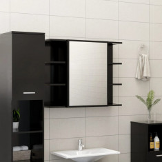 vidaXL Dulap de baie cu oglindă, negru, 80 x 20,5 x 64 cm, PAL foto