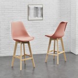 Scaune de bar AdelaR set 2 buc 105 x 48 x 58 cm picioare fag roz [en.casa] HausGarden Leisure, [en.casa]