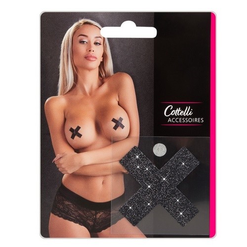 Accesorii pentru Sani - Cottelli Accesorii Benzi Adezive pentru Sfarcuri In Forma de X cu Sclipici Stralucitor