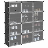 vidaXL Organizator cub de depozitare cu uși, 12 cuburi, negru, PP