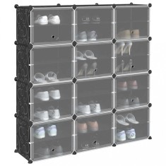 vidaXL Organizator cub de depozitare cu uși, 12 cuburi, negru, PP 4019580