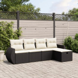 VidaXL Set mobilier de grădină cu perne, 5 piese, negru, poliratan