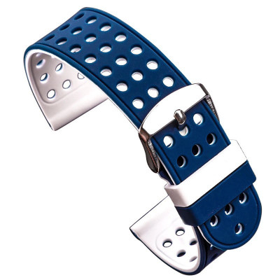 Curea silicon cu doua fete compatibila LG G Watch Urbane W150, 22mm, Alb/Albastru foto