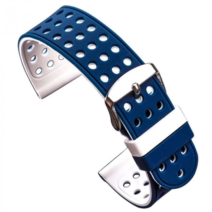 Curea silicon cu doua fete compatibila Huawei Watch 3, 22mm, Alb/Albastru