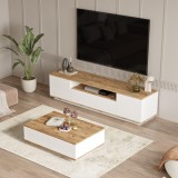 Cumpara ieftin Set Mobila Sufragerie Songul, Stejar, 2 piese, Comoda Tv - Masuta de Cafea