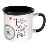 Cană Ceramică, Model Bicicletă, Interior Negru, Exterior Alb, Capacitate 330 ml, Oem