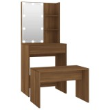Cumpara ieftin Set de masa de toaleta cu LED, stejar maro, lemn prelucrat