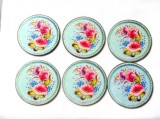 Set 6 Suporturi Pahare Flori Rosii Albastre, Handmade, Decupaj, Diametru 9cm