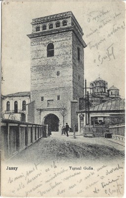 CP709N Turnul Golia, Jassy, carte poștală circulată Iași &amp;ndash; Ploiești, 1910 foto