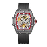 Cumpara ieftin Ceas de barbat Onola transparent, automatic, curea din silicon, skeleton Negru, Plastic