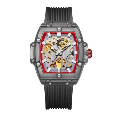 Ceas de barbat Onola transparent, automatic, curea din silicon, skeleton Negru