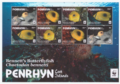 9-WWF 2016 PENRHYN ButerflyFishes Coala cu 2 serii de 4 timbre nestampilate MNH foto