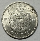 500 Lei 1944 Argint, Romania UNC, Luciu de batere