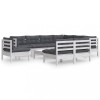 Set mobilier gradina cu perne, 10 piese, alb, lemn masiv pin