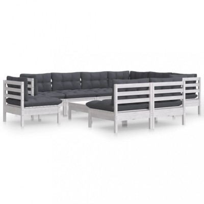 Set mobilier gradina cu perne, 10 piese, alb, lemn masiv pin foto