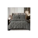 Cumpara ieftin Lenjerie de Pat Finet, Pliuri Brodate, 6 pcs - JOJ103 Gri Inchis