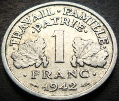 Moneda istorica 1 FRANC - FRANTA, anul 1942 * cod 3930 foto