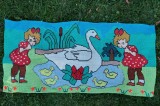 Peretar vechi cusatura pe etamina, lebada si 2 fetite, anii 60-70, Romania