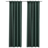 Draperii opace aspect in, cu carlige, 2 buc. verde, 140x245 cm