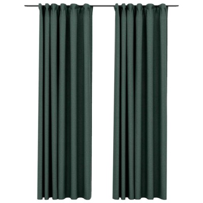 Draperii opace aspect in, cu carlige, 2 buc. verde, 140x245 cm foto