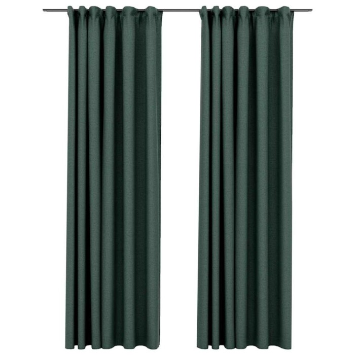 Draperii opace aspect in, cu carlige, 2 buc. verde, 140x245 cm